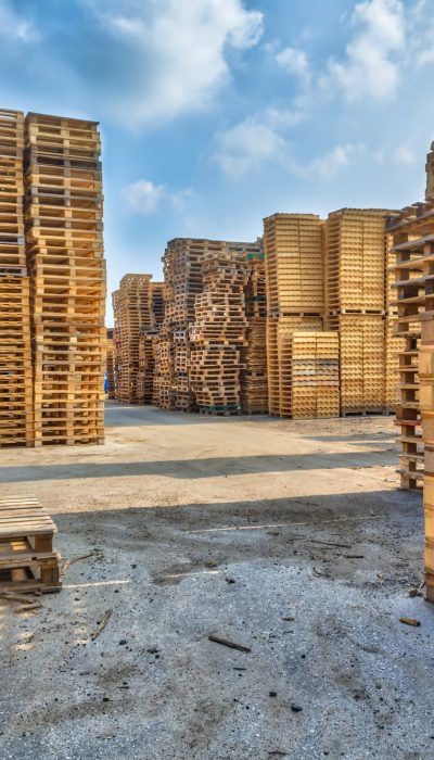 Piles of euro type cargo pallets